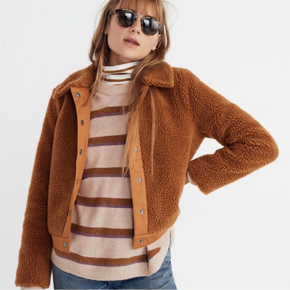 Madewell size M brown faux fur bomber jacket - Picture 1 of 10